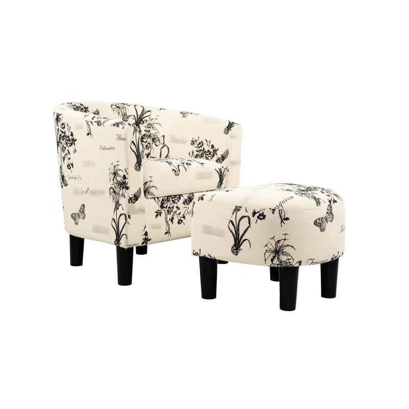 Chaise d'appoint rembourrée en tissu blanc avec dossier incurvé et accoudoirs confortables avec pieds noirs élégants