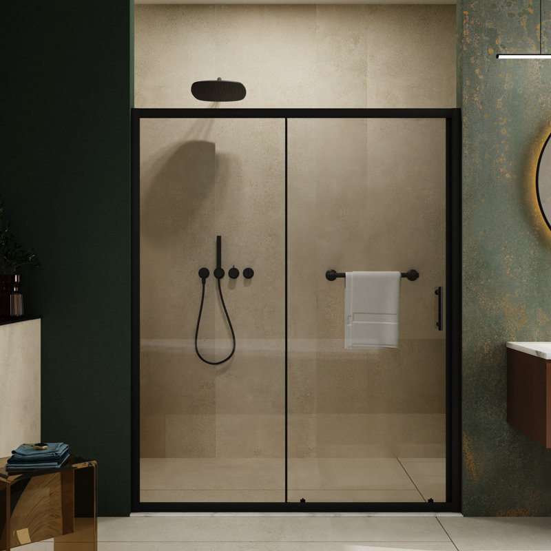 60 In Width X 72 Height Single Sliding Shower Door, 1/5" Thick Tempered Glass, Matt Black, Impressive Quality Marvelous Design