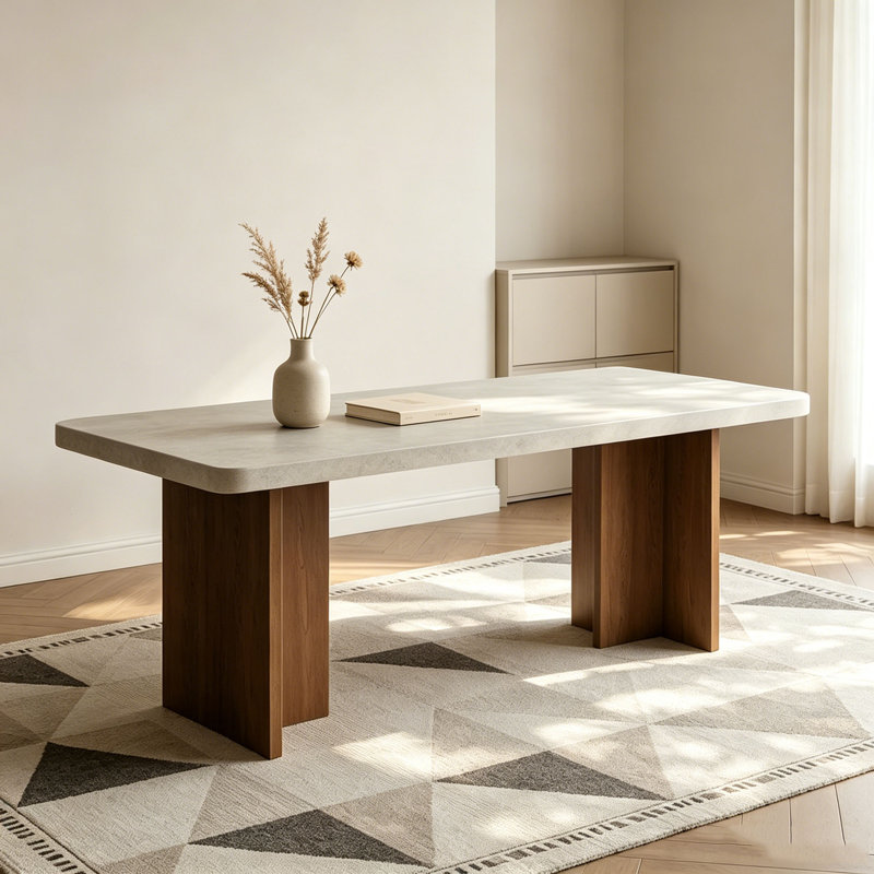 Table en pierre frittée de style crème, H 29,5 po x l 55,1 po x P 31,5 po