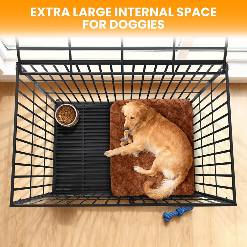 Cage pour chien robuste 36 po, chenil d'intérieur en métal à l'épreuve des fuites avec 3 portes, plateau amovible et roues pour chiens de taille moyenne / grande