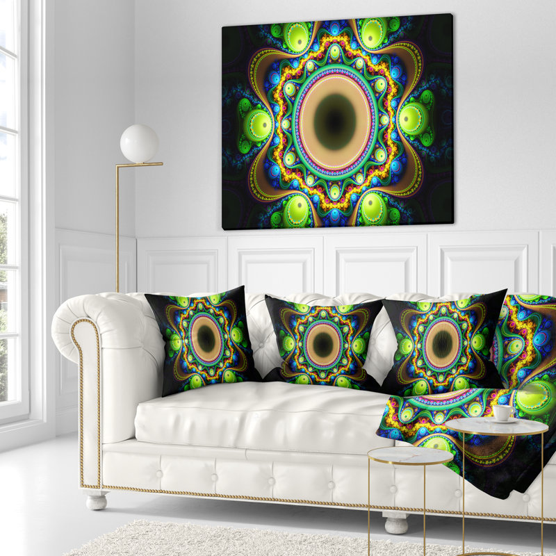 Motif fractal avec cercles - coussin imprimé abstrait, 18 po x 18 po, Coussin décoratif, Vert