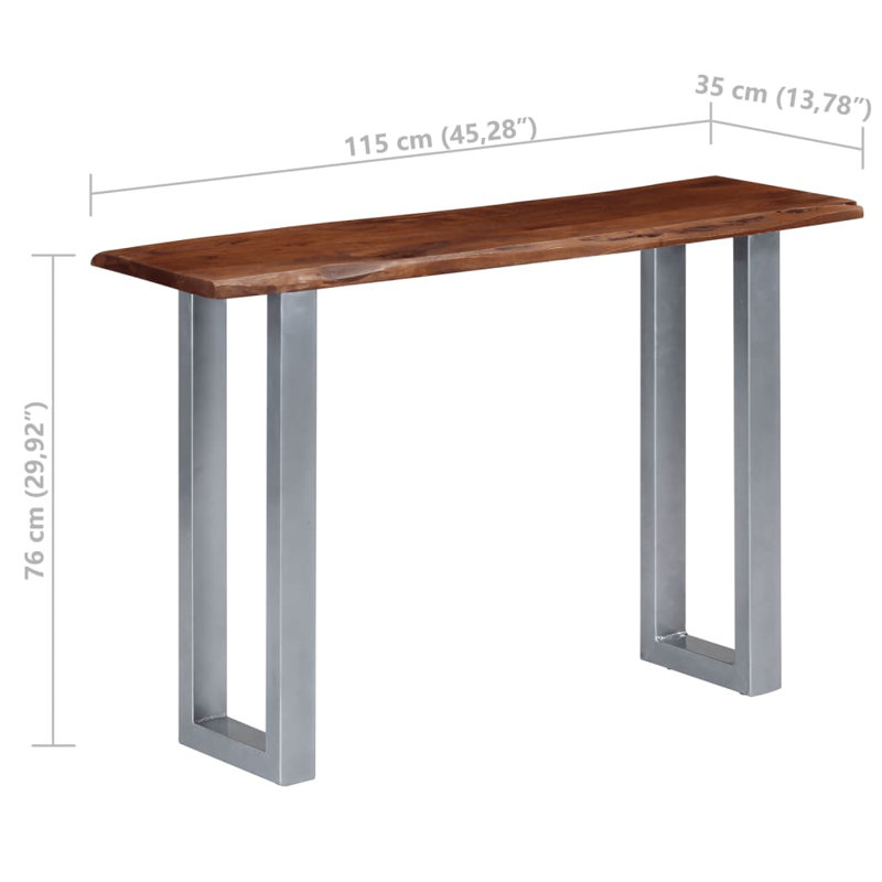 Console Table Entryway Table Side Sofa Table Solid Wood Acacia and Iron, Brown, Silver