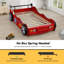 Lit Annjeanette pour enfant, en forme de voiture de course, avec roues lumineuses DEL, tête de lit rouge en forme de voiture et cadre de lit en bois.-827847724