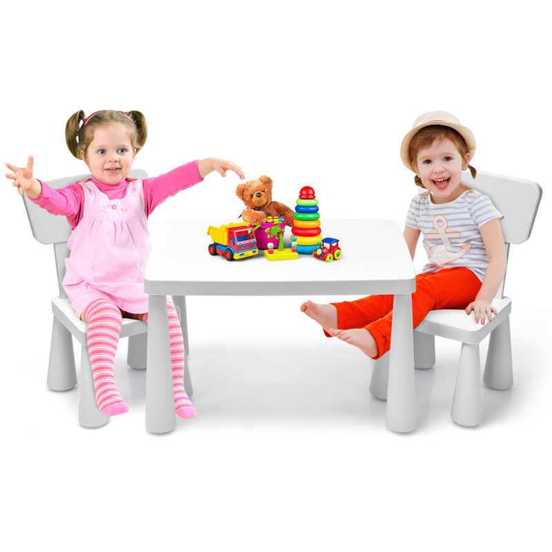 Lon Kids 3 Piece Rectangular Play Or Activity Table and Chair Set, White