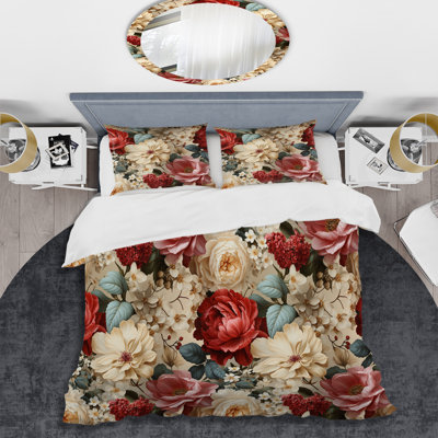Beige Vintage Charm Floral Pattern Floral Duvet Cover