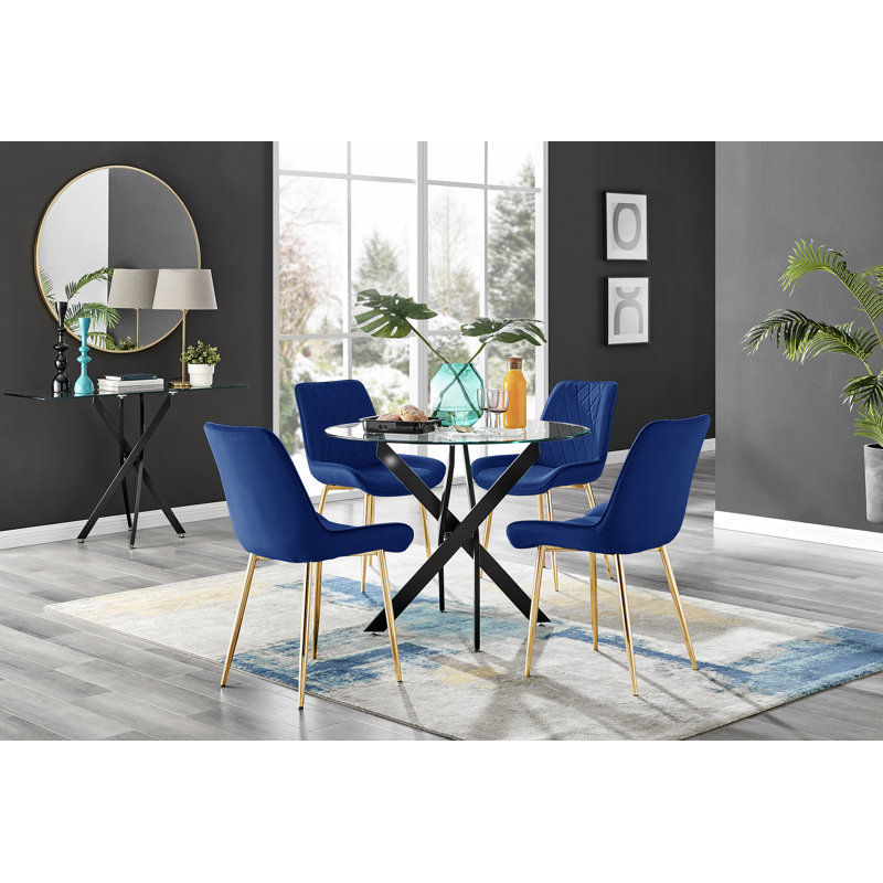 4 - Person Dining Set, Navy/Gold, 29.53" H x 47.24" L x 47.24" L