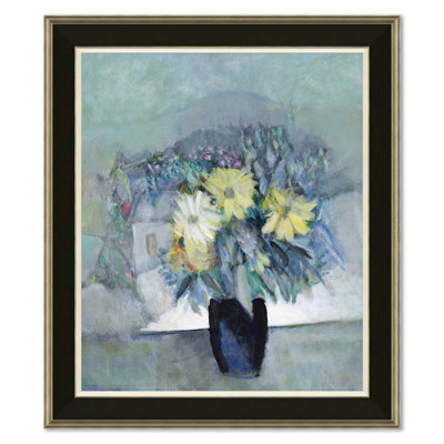 Vase bleu - peinture marguerite jaune