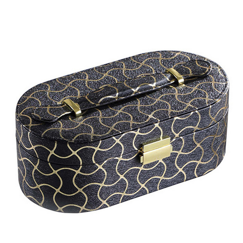 Boîte à bijoux de voyage avec 2 fentes en demi-cercle et motif ondulé, noir
