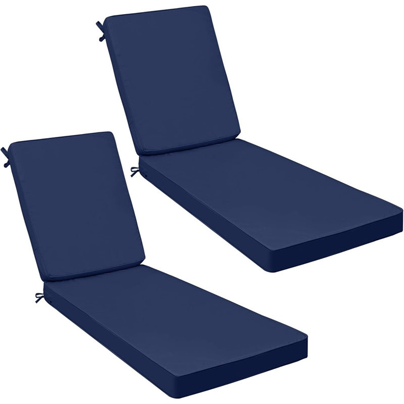 Outdoor Chaise Lounge Cushions, Waterproof Patio Furniture Replacement Cushion Set Of 2, Fade-resistant Thick Lounge Chair Cushions, Navy Blue