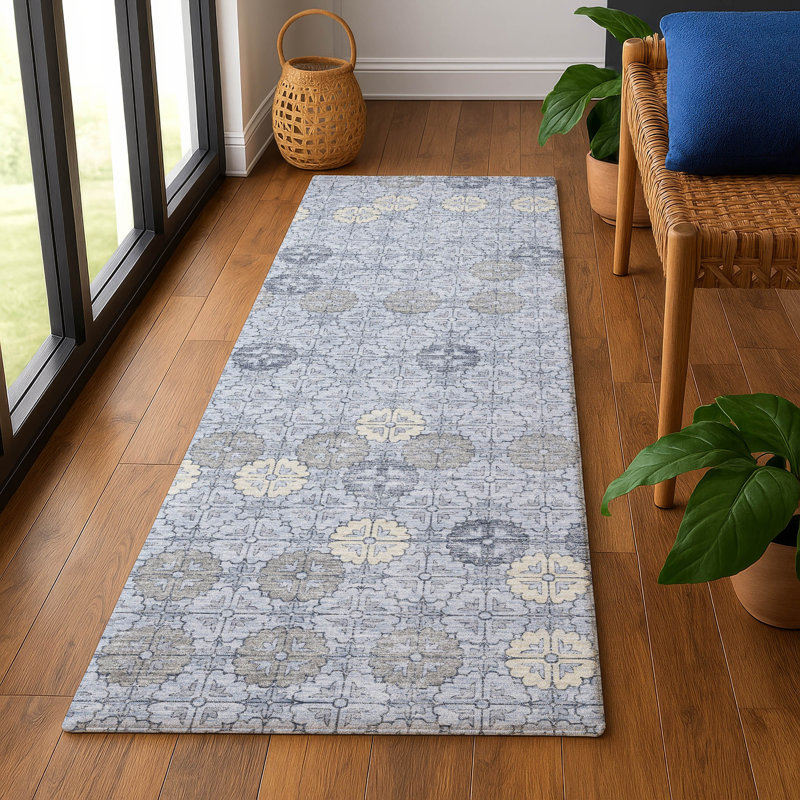 Premium Machine Washable Xamiera AMF1855 Geometric Rug, Runner 2'3" x 7'6"