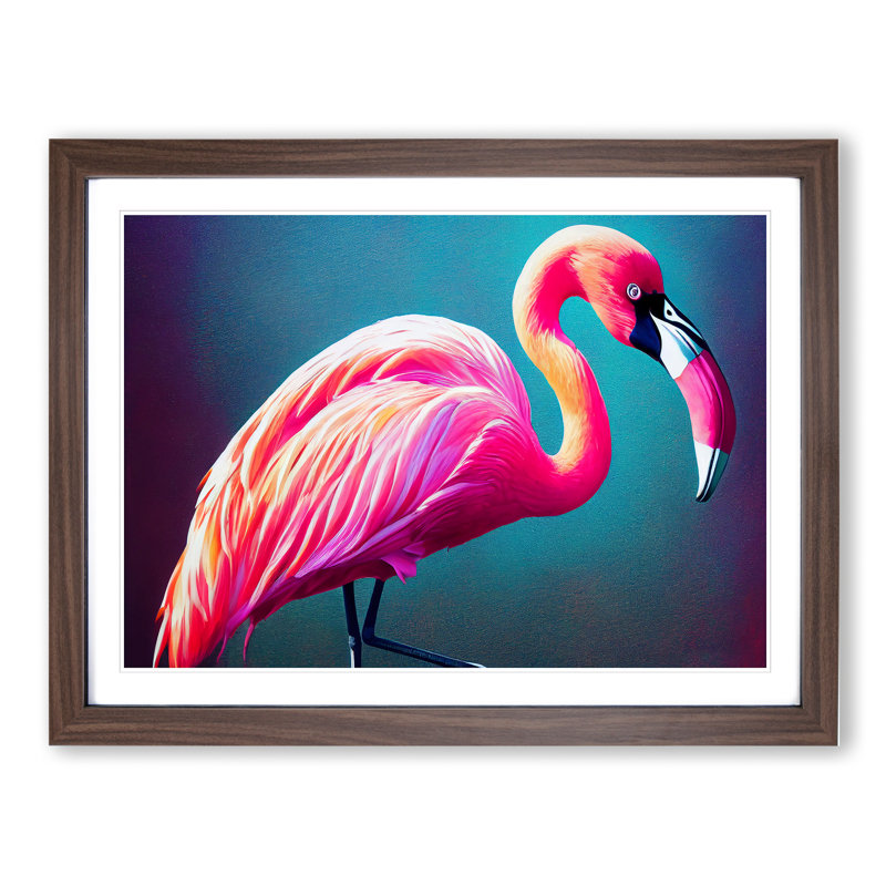 Effervescent Flamingo - Single Picture Frame Painting, 46cm H x 64cm W x 2cm D, Walnut 
