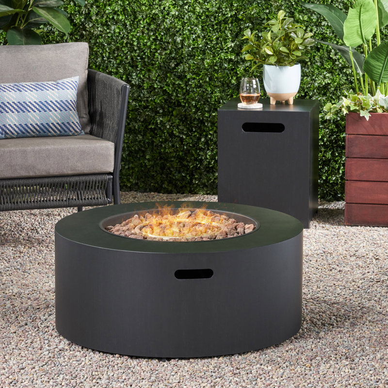 Rozele Round Iron Propane Smokeless Fire Pit, Dark Gray