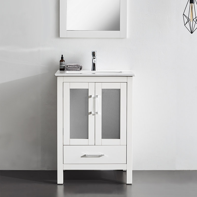 Ensemble de meuble-lavabo simple 22 po avec miroir Somwya, Blanc