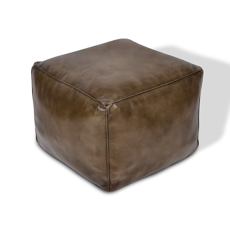 71cm Wide Genuine Leather Pouffe Ottoman, Dark Brown Genuine Leather