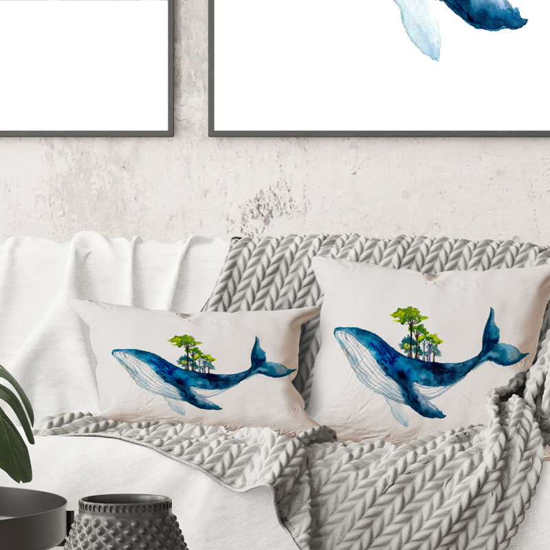 Coussin Blue Sperm Whale On White III, 16 po x 16 po