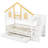Twin Size Wooden House Roof Bunk Bed with Window Door and Roof,Storage Staircase and Trundle,White+Natural-169472727
