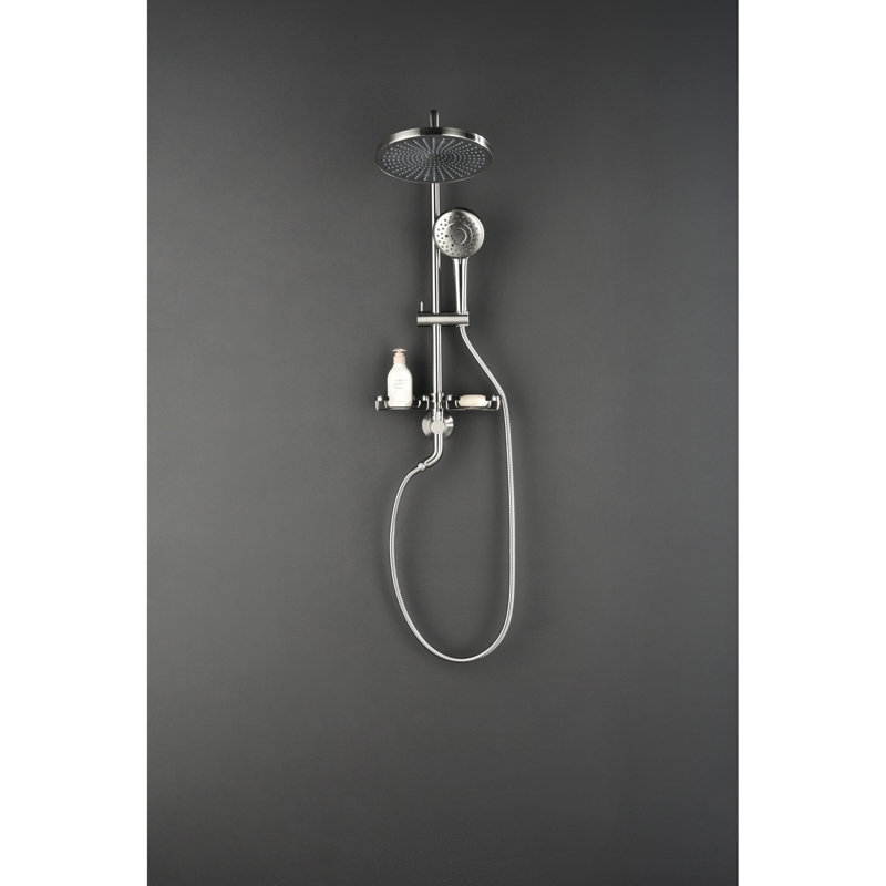 Shower Merger With 10" Rain Showerhead, 4 Hand Shower, Adjustable Slide Flange And Soap Tray In Brushed Nickel Bond Plug