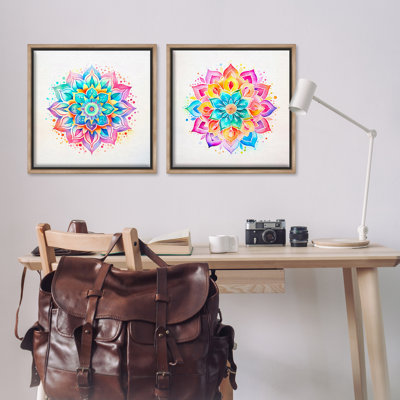  «Bright Boho Mandalas», ensemble de 2 toiles flottantes encadrées par Andrea Haase