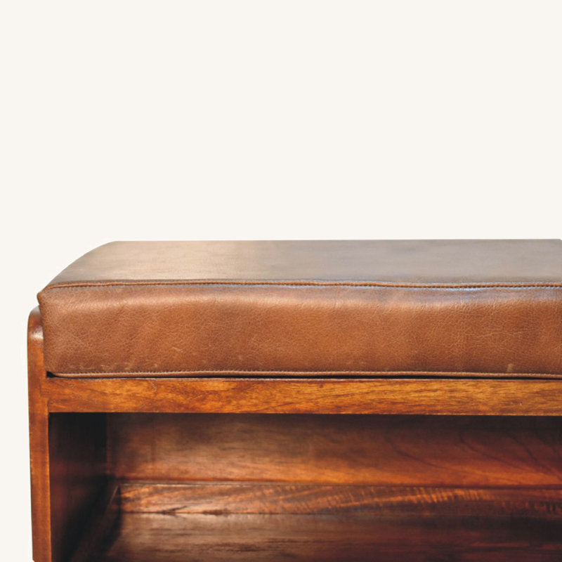 Jhovanny Leather Upholstered Storage Bench, Oak