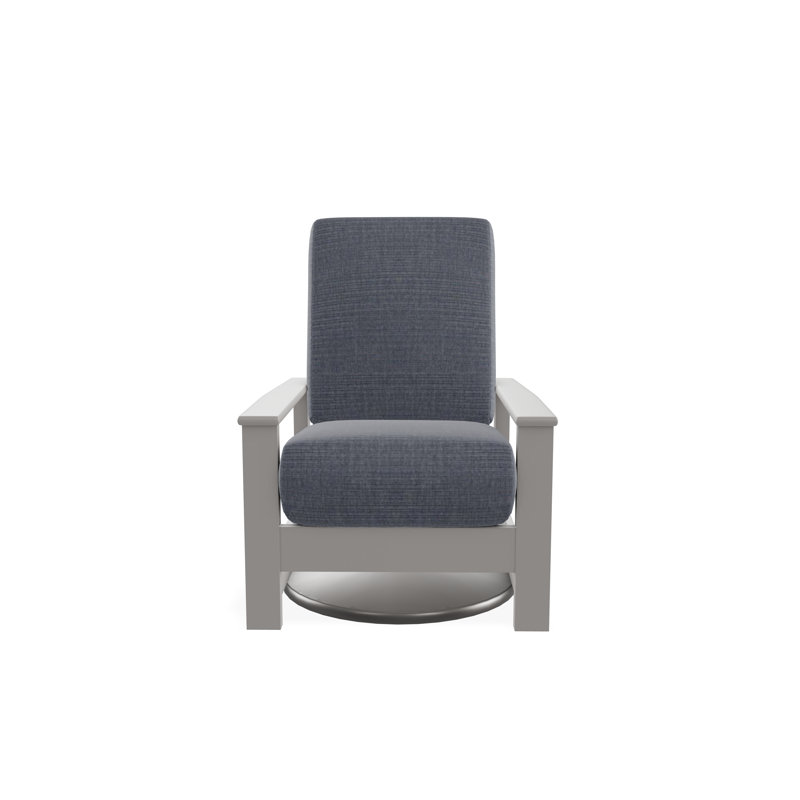 Chaise berçante pivotante cachée en polymère Leeward, Gris chaleureux, Denim prouvé