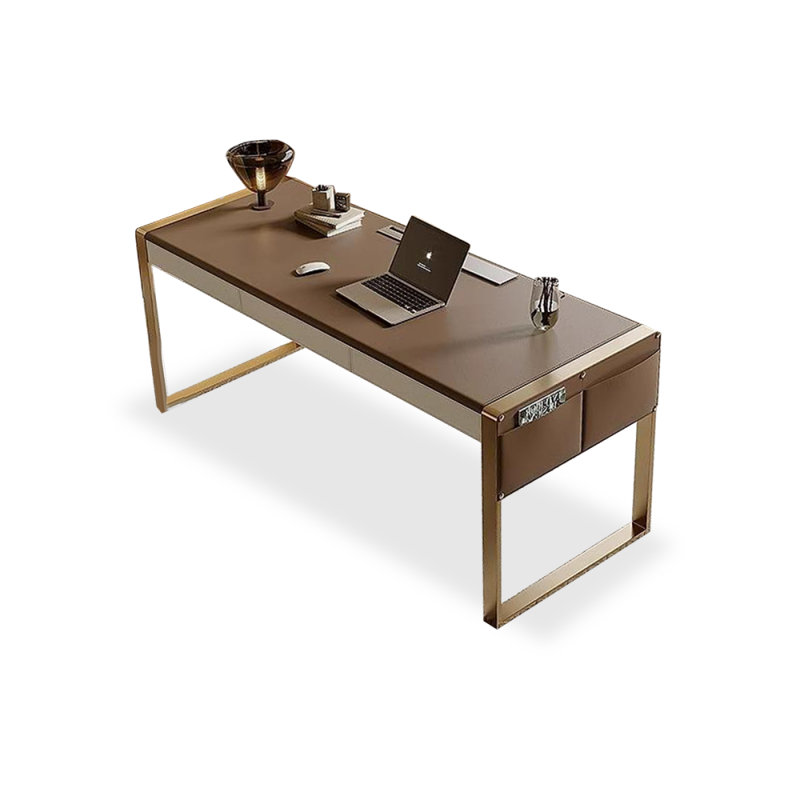 Rectangular Solid Wood with 3 drawers desk, 29.53" H x 62.99" W x 27.56" D, Gold