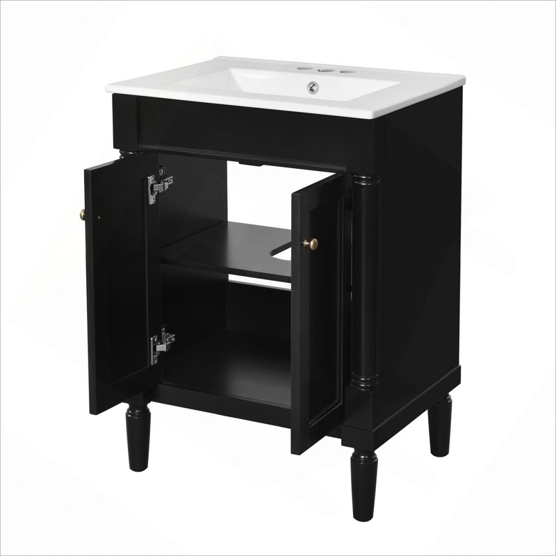 Meuble-lavabo 24 po avec lavabo supérieur, meuble de rangement moderne à 2 niveaux, meuble-lavabo simple, grandes tablettes de rangement