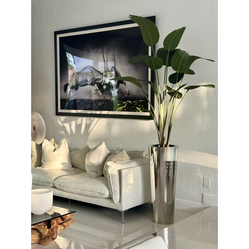 Faux Bird Of Paradise Tree in Metal Planter, 96" H x 40" W x 24" D, Silver