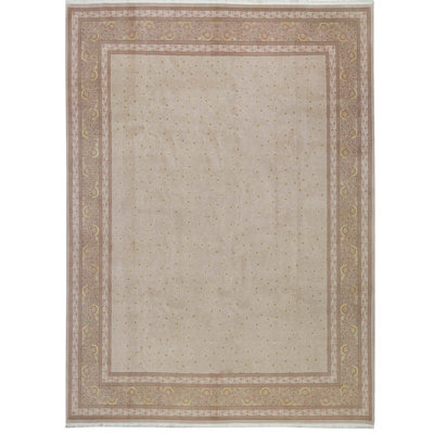 Tapis beige et vert clair noué à la main de haute qualité