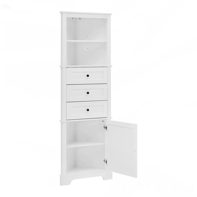 Anegada Freestanding Bathroom Cabinet,Tall Storage Cabinet with 3 Drawers and Adjustable Shelves, White