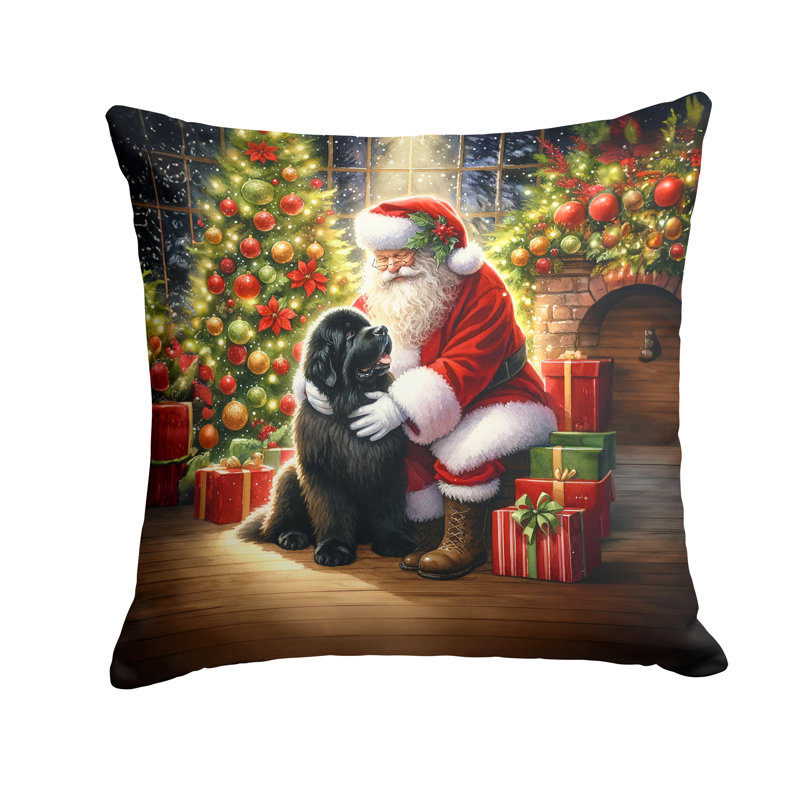 Coussin Terre-Neuve et le Père Noël, H 14 po x l 14 po