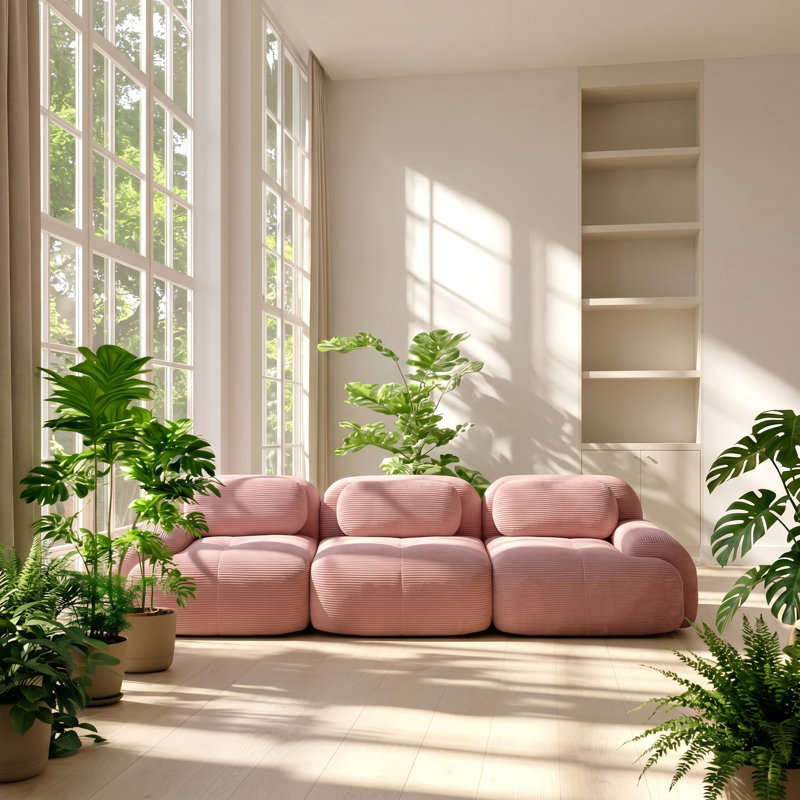 Everlasting Corduroy 116.1" W x 40.5" D x 27.5" H 3-Seat Modular Sectional Sofa