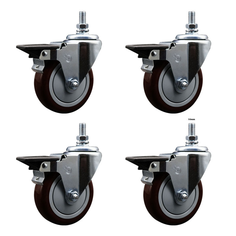 Polyurethane 10MM Threaded Stem Caster with Brake