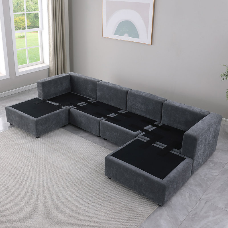 Canapé modulaire 123,6 "avec repose-pieds pour salon, Tissu gris