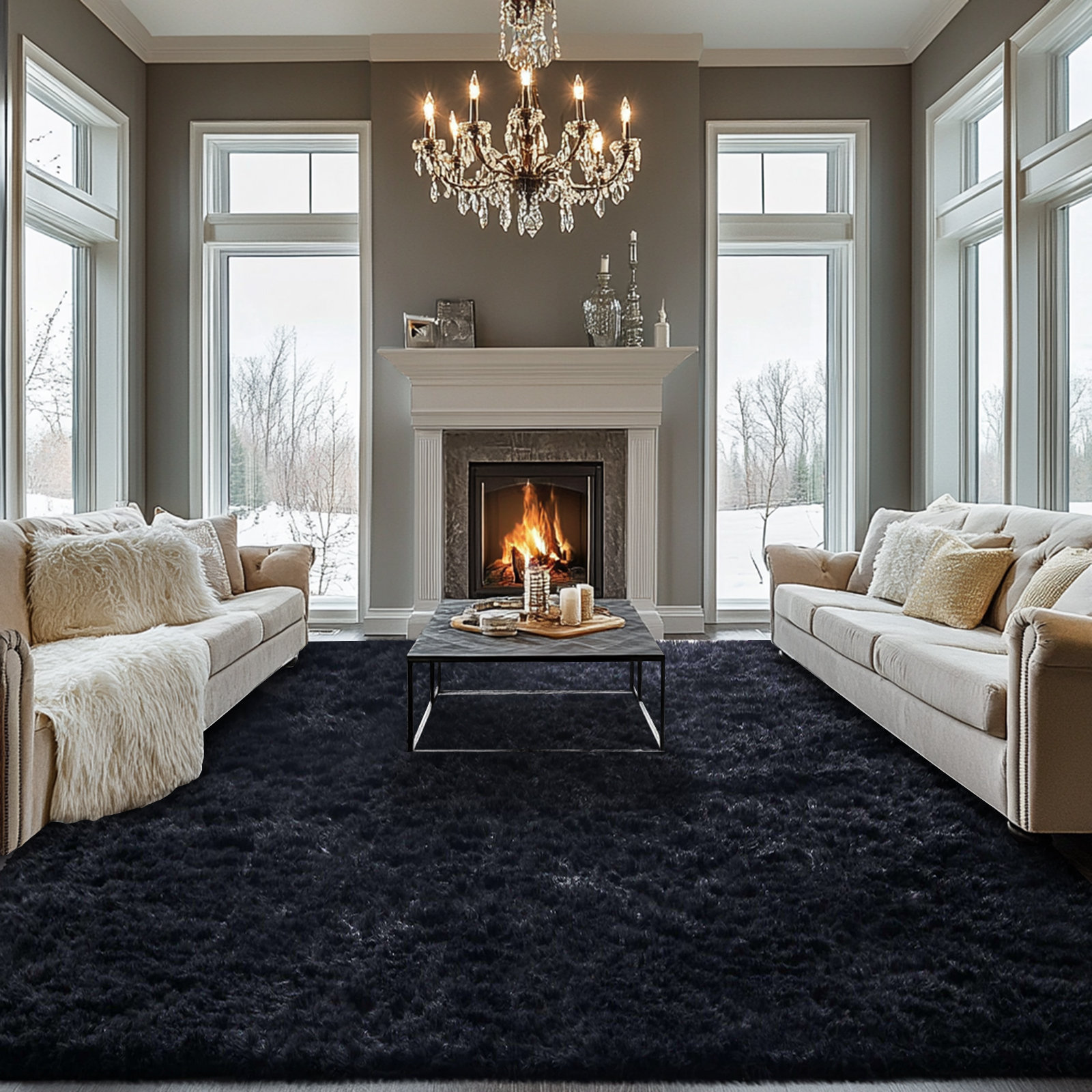 Mercer41 A Soft, Thickened, and Fluffy Black Area Rug Suitable for Both ...