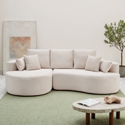 Cloud Curved Sectional Boucle Sofa - 4 Seater Chaise Lounge, No Assembly, Black Boucle Fabric