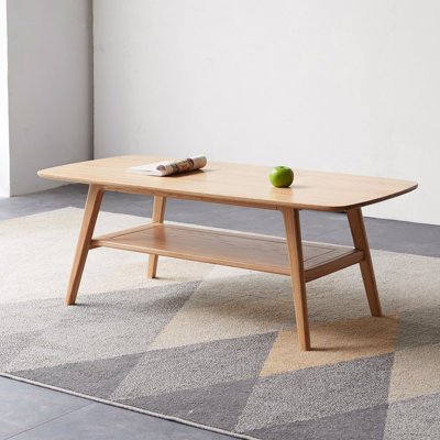 100% Solid Wood Coffee Table Easy To Assemble With Storage Shelf