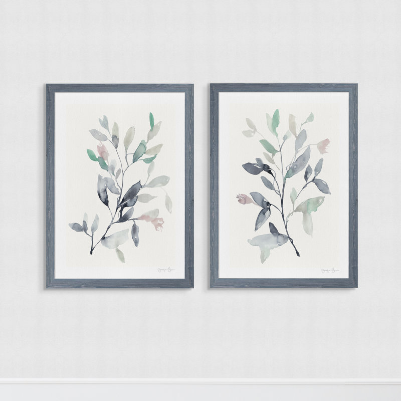 Water Branches I - ensemble de 2 reproductions, H 20 po x l 16 po x P 1,25 po, Toile encadrée, Gris