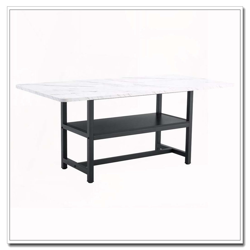 71"Long Dining Table With Shelf Storage, White