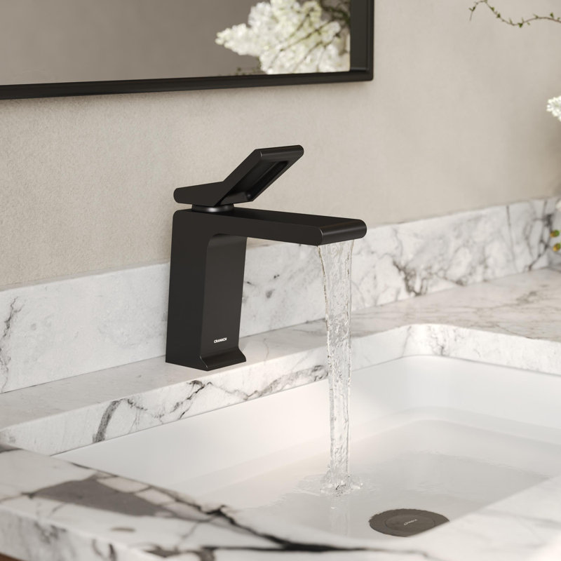 Robinet de lavabo pour salle de bain à poignée simple avec drain escamotable noir mat Farne, Noir mat
