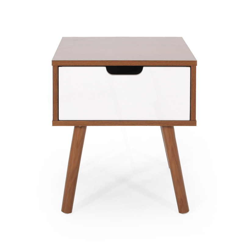 Table de bout de style Mid-Century à deux tons avec tiroir découpé