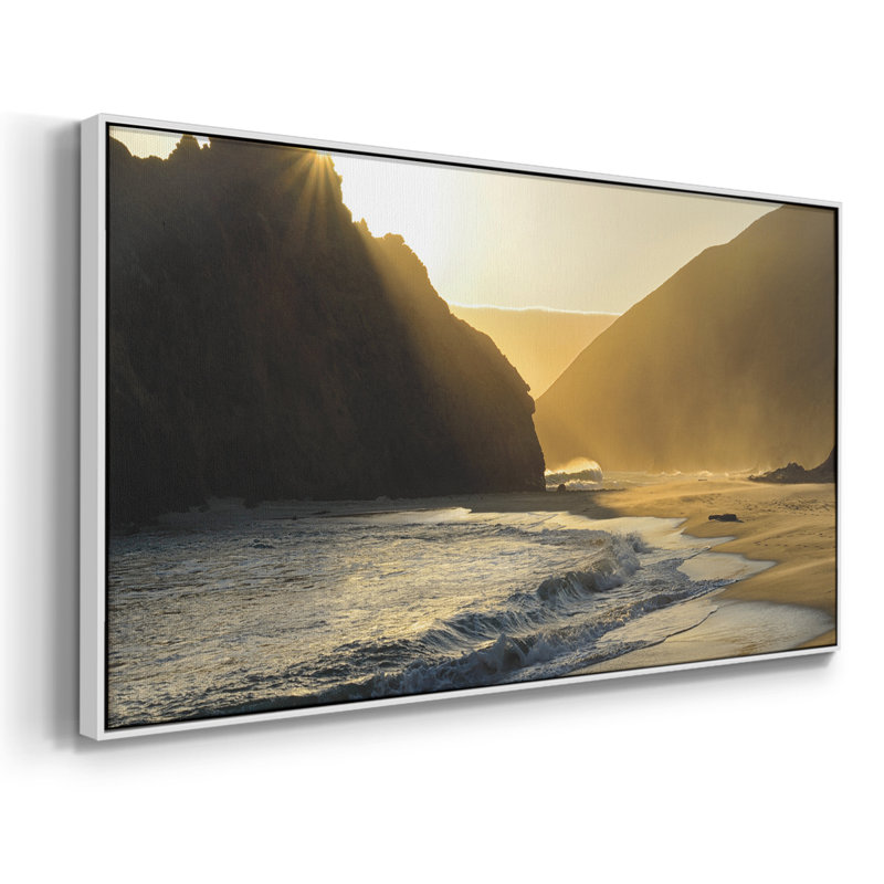 Coucher de soleil à Big Sur - Toile tendue avec châssis encadré - Prêt à être accroché, Noir, H 21 po x l 41 po