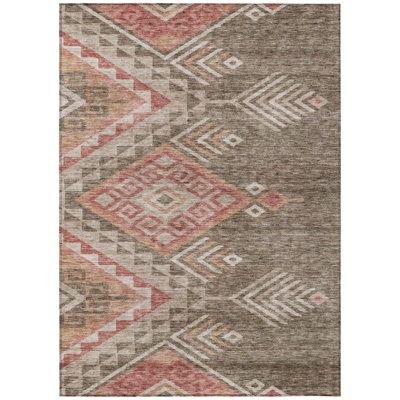 5' X 8' Brown And Terra Cotta Southwestern Washable Indoor Outdoor Area Rug