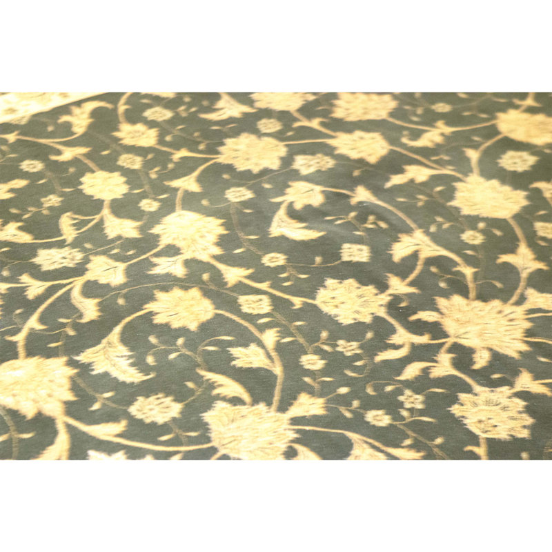 High-Quality Hand-Knotted Olive Green Area Rug