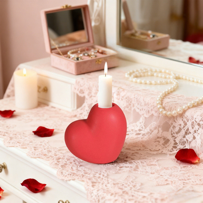 Bougeoir en céramique rouge, Hot Pink