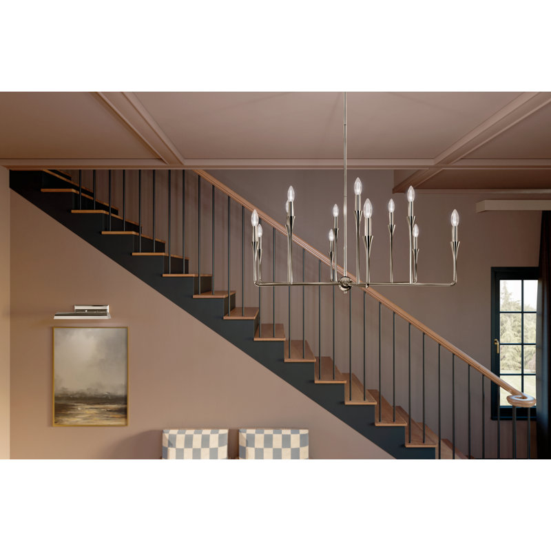 12 - Light Steel Dimmable Classic / Traditional Chandelier, Polished Nickel