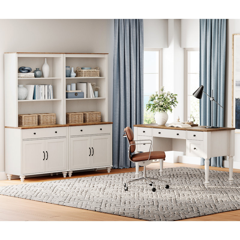 2 Piece Office Set, 56" Executive Desk & Set Of 2 Bookcases, White