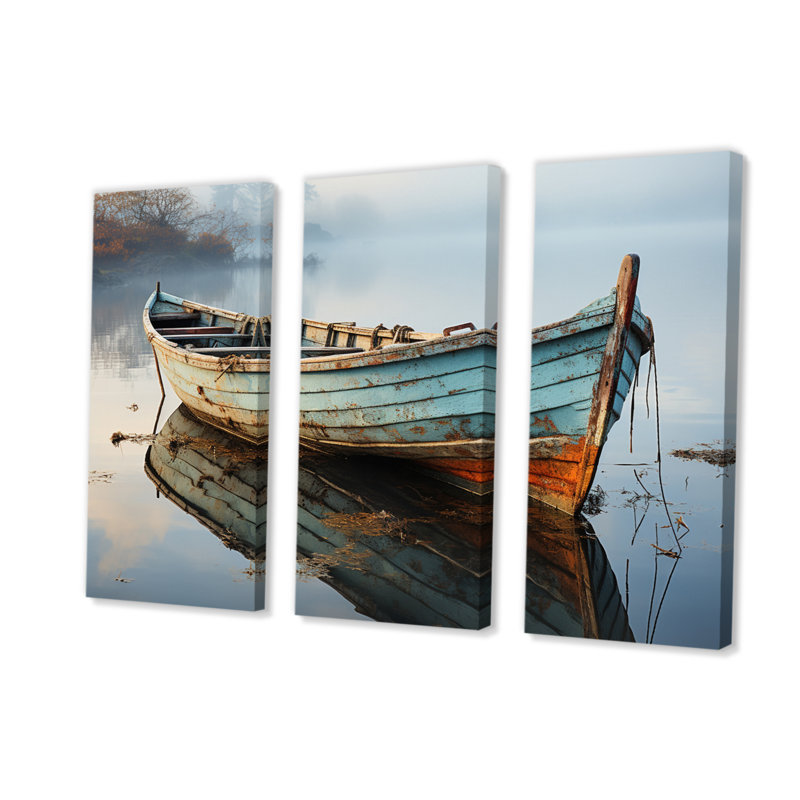 «Boat Serene Waterscapes I - Transport», ensemble d'art sur toile, H 32 po x l 48 po x P 1 po