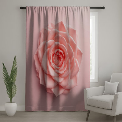 Large Pink Rose Window Curtains, Rose Sheer & Blockout Curtains - 1 Panel