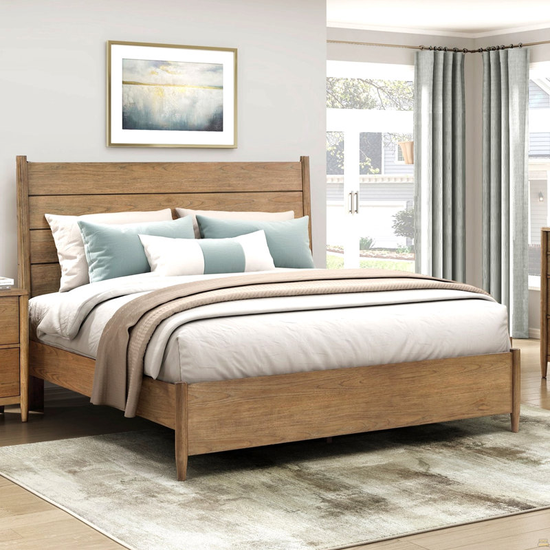 Grand lit plateforme avec coussin de revêtement amovible