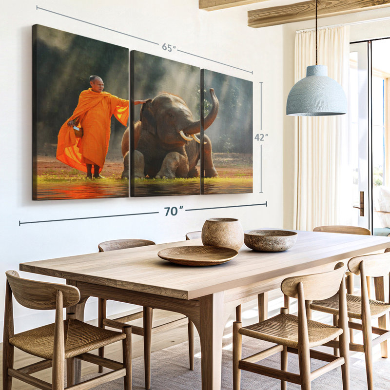 «Monk and Asian Elephant» sur toile, H 42 po x l 65 po